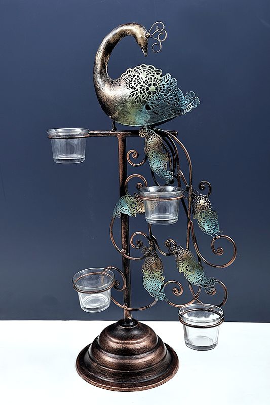 21" Peacock Candle Holder Handmade Exotic India Art
