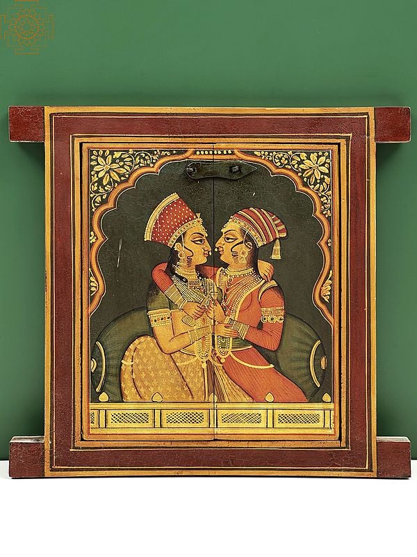 13" Hand Painted King Queen Love Moment Jharokha (Window) | Wooden Window | Handmade