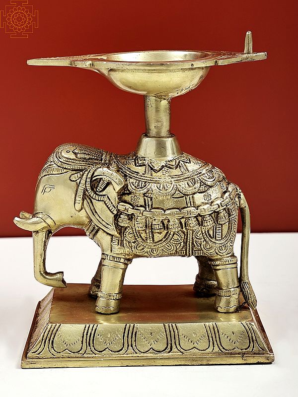 7" Decorative Elephant with Diya | Handmade