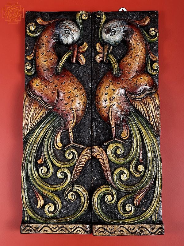 17.5"  Wooden Pair of Peacock Wall Hanging | Handmade