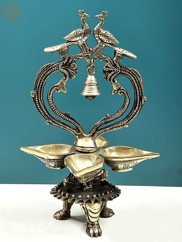 13" Peacock Lamp (Annam Lamp) with Bell | Handmade