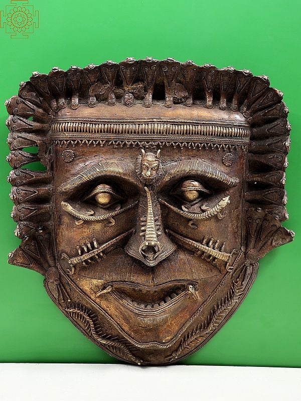 18" Brass Tribal Wall Hanging Mask Laughing Face | Handmade