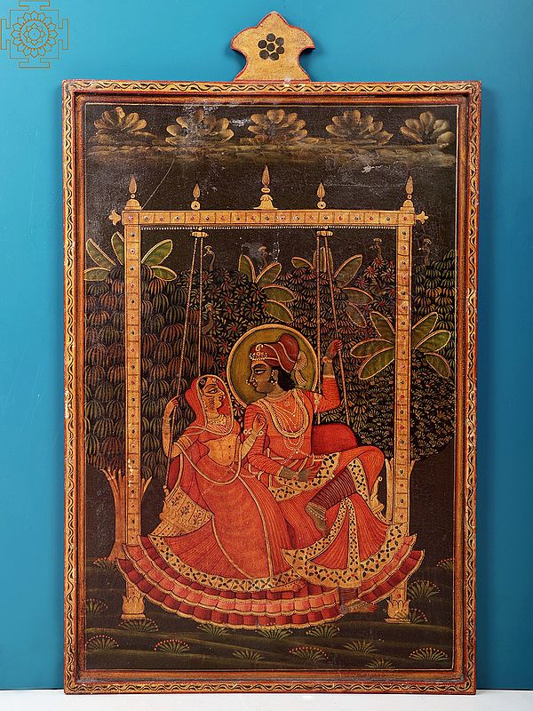 19" Hand Painted Radha Krishna Wall Hanging | Handmade