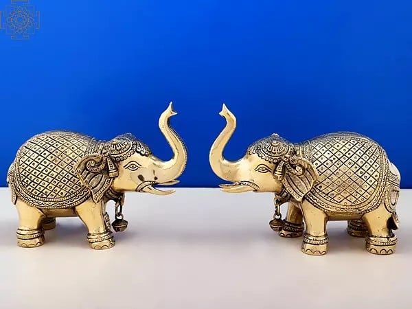 6" Unique Handmade Brass Statue of Elephant-pair