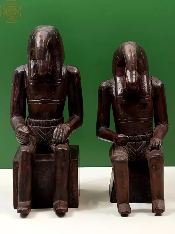 12” Wooden Egyptian Thoth-Ibis Statue (Pair) | Handmade