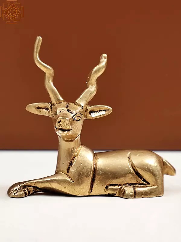 3" Small Brass Sitting Deer Figurine | Handmade