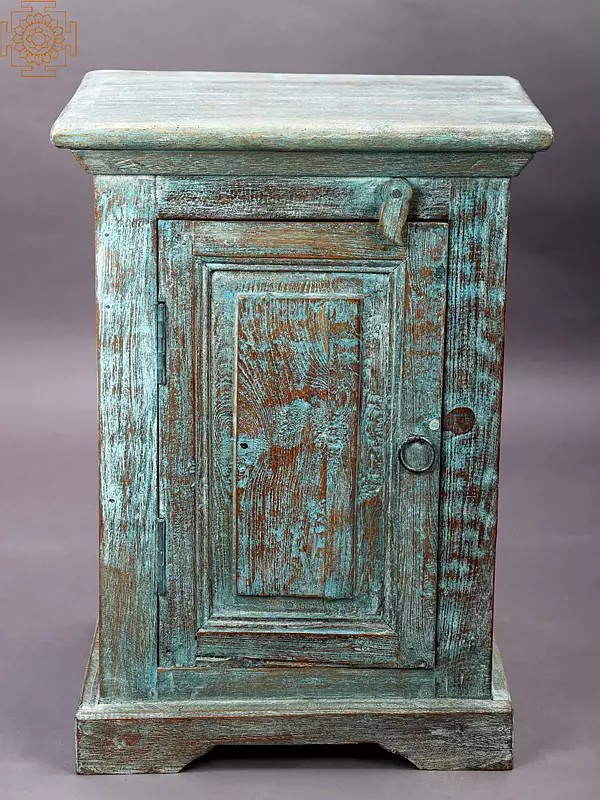 24" Vintage Turquoise Wooden Cabinet | Handmade