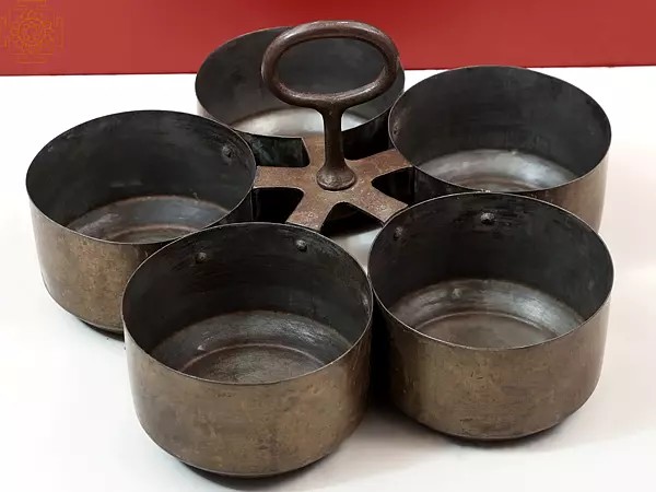 13" Vintage Brass Five Serving Bowl | Handmade