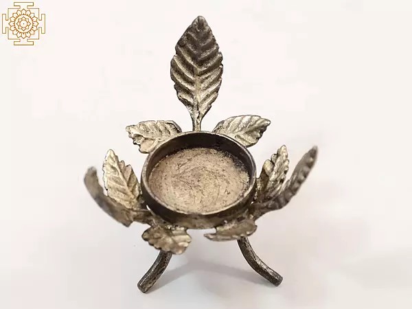 3" Brass Leaf Design Candle Stand | Handmade