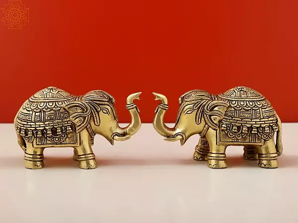 5" Small Engraved Pair of Elephant | Handmade