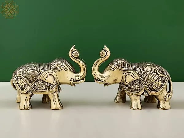 5" Small Handmade Brass Elephant Figurine Pairs
