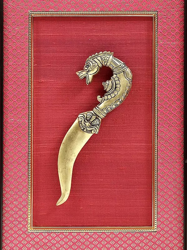 Dragon Head Brass Khanjar | Framed Wall Hanging Statue | Exotic India Art