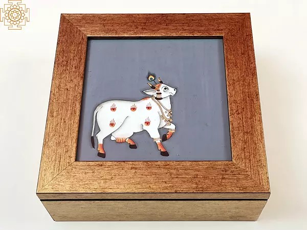 7" Hand Painted Cow Print Wooden Box