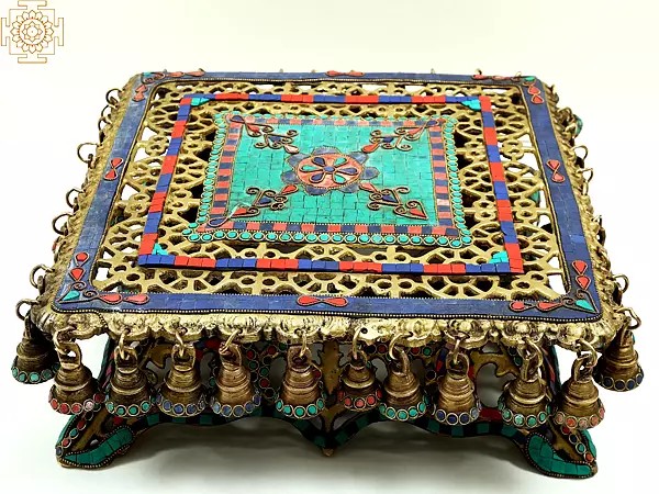 16" Brass Ghungroo Designer Chowki with Inlay Work