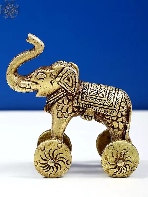 3" Small Brass Elephant Figurine on Wheels