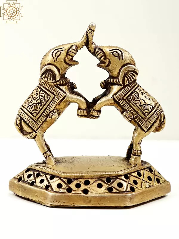 3" Small Brass Decorative Twin Elephants