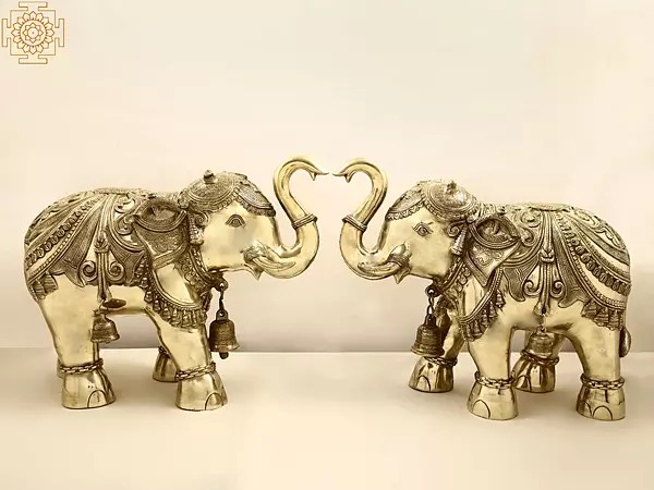 Superfine Brass Engraved Pair of Elephants