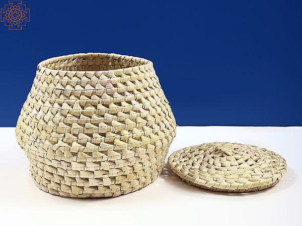 9" Palm Leaf Basket with Lid (Languishing Art of Tamil Nadu)