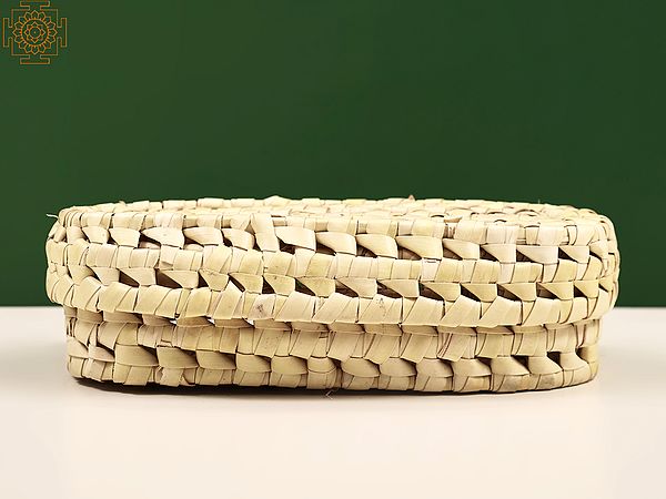 9" Rectangular Shaped Palm Leaf Basket with Lid (Languishing Art of Tamil Nadu)