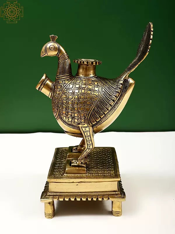 9" Peacock-shaped Engraved Brass Hookah Base