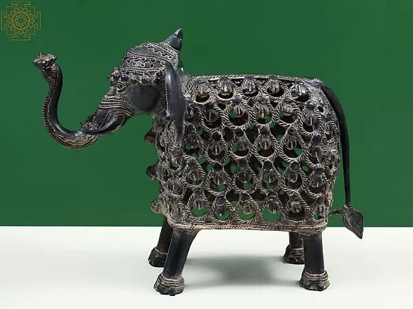 13" Elephant Figurine (Tribal Dhokra Art) in Brass