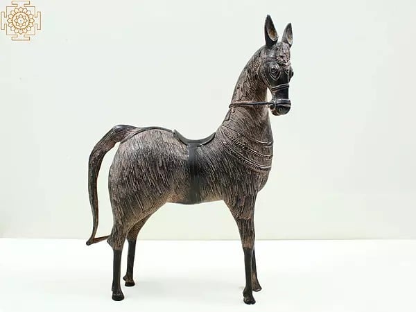 14" Brass Decorated Horse Figurine
