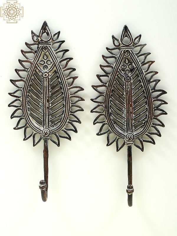 8" Brass Vintage Tribal Leaf Key Hanger (Pair)