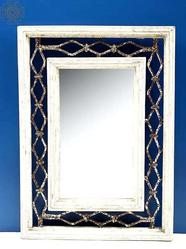 18" Vintage Wood with Iron Framed Mirror