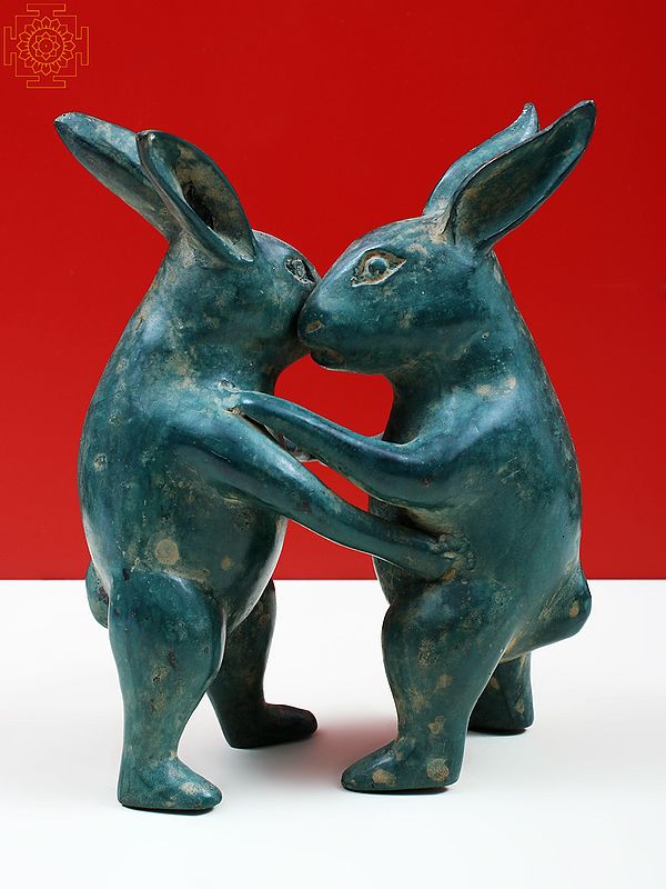 7" Small Brass Tango Dancing Rabbit Figurine
