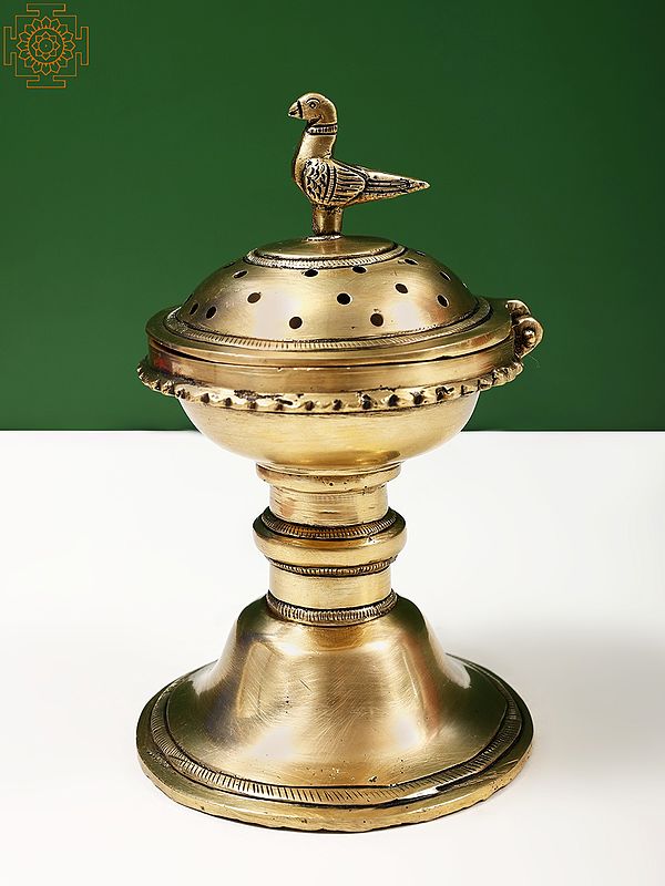 6" Small Brass Incense Burner with Bird Lid