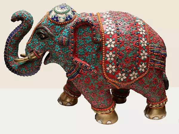 32' Brass Elephant with Inlay Work