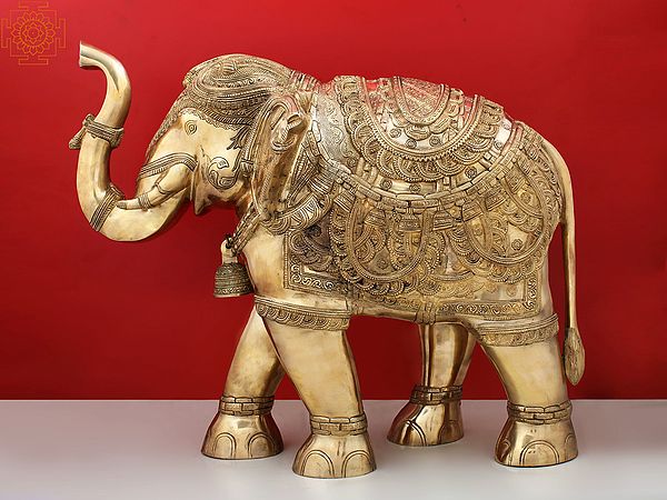 25" Brass Engraved Elephant