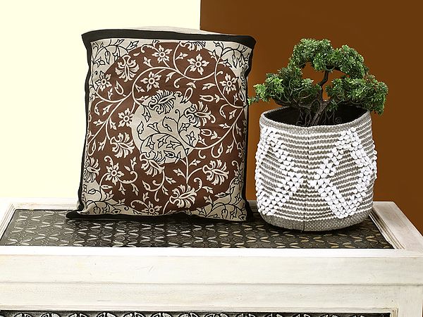 String Cushion Cover from Pilkhuwa with Printed Flowers