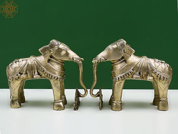 8" Brass Decorative Pair of Elephants