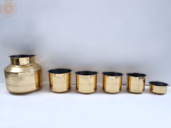 Brass Cooking Pots with kalash Set (Set Of Six)