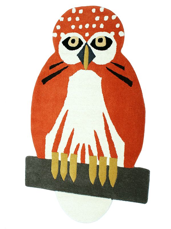 Koi Owl on A Branch Wool Yogic Asana Mat from Mirzapur