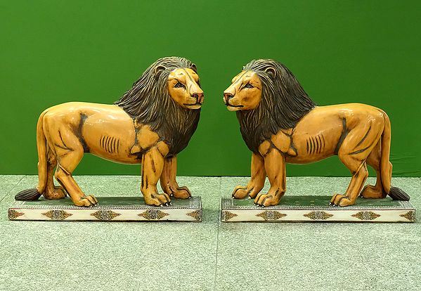 24" Marble Lion Figurines Showpiece (Pair)