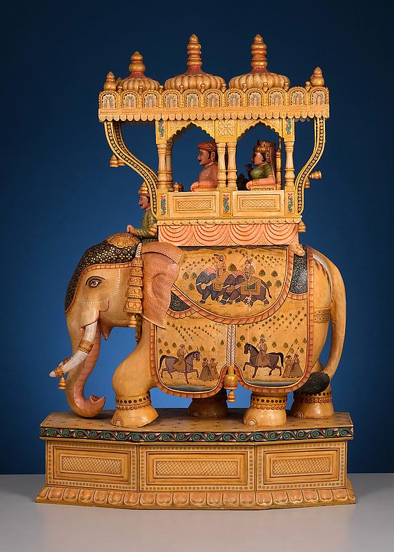40" Large Wooden Elephant Showpiece (Ambari)