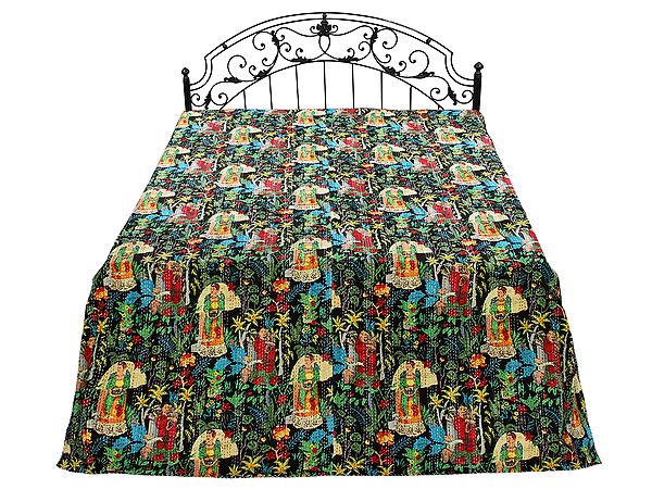 Frida-Kahlo Printed Patchwork Kantha Styled Bedding Quilt From Jodhpur
