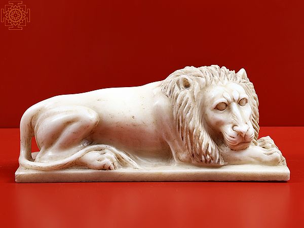 12" White Marble Greek Lion Statue