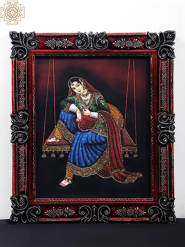 Begum on Swing Painting with Handmade Wooden Frame