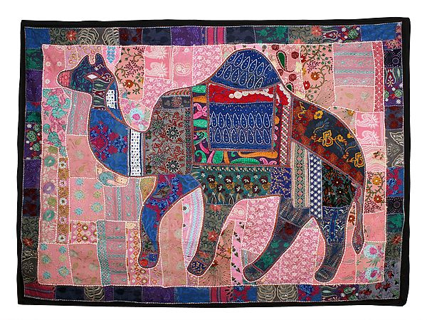 Animal Kingdom Multicolor Embroidered Kantha Patchwork Wall Tapestry from Gujrat