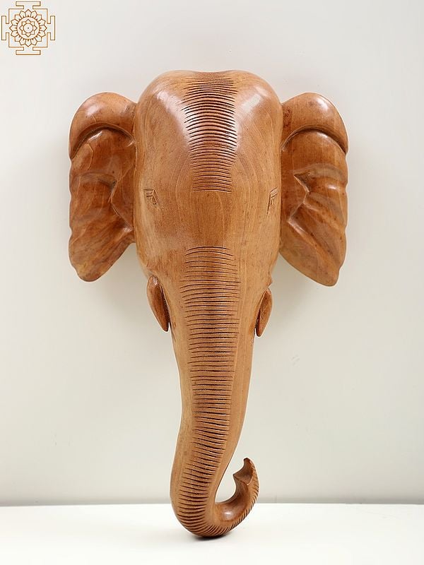 12" Decorative Elephant Head Wooden Wall Hanging Idol