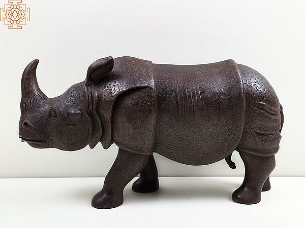 12" Decorative Wooden Rhino Statue | Home Decor Item