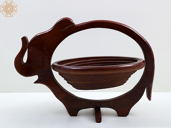 15" Wooden Folding Elephant Design Fruit Basket | Kitchen Utensils