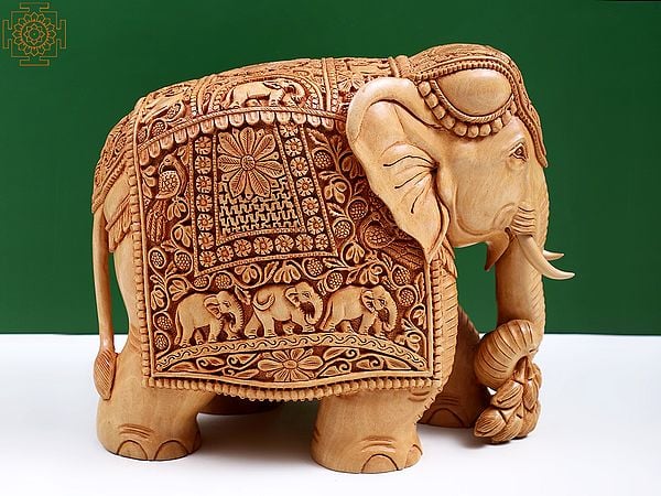10" Decorative Wooden Beautiful Carved Elephant