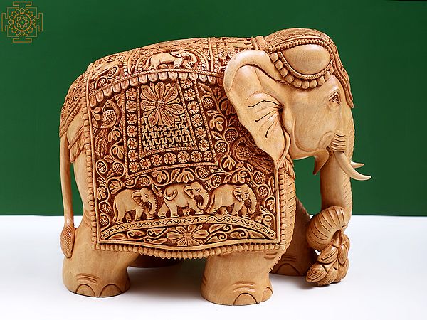 10" Decorative Wooden Beautiful Carved Elephant