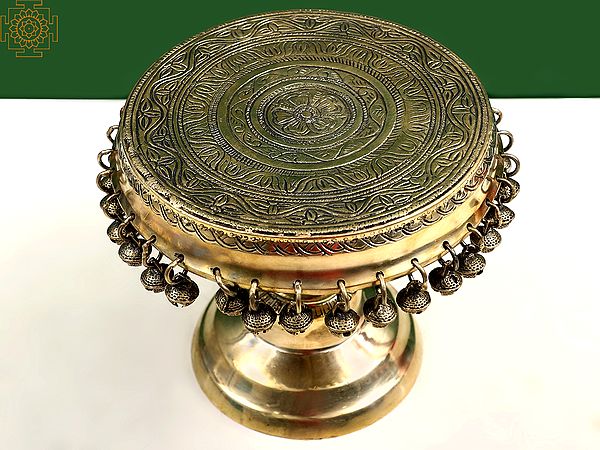 9" Brass Floral Design Pedestal (Chowki) with Ghungroos