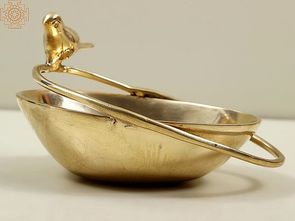 5" Brass Small Bowl with Bird | Indian Kitchen and Dining Utensils