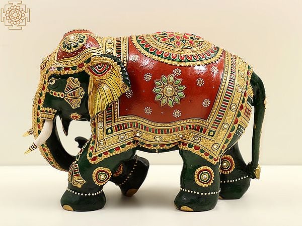 8" Decorative Wooden Elephant Figurine